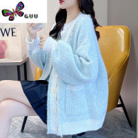语娄软糯感雪尼尔针织开衫女新款毛衣外套宽松慵懒风外搭厚款上衣