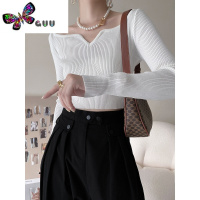 语娄一字肩打底衫女高级感毛衣配大衣皮草内搭法式氛围感锁骨上衣