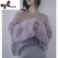 语娄香芋紫色马海毛套头针织衫毛衣女韩系慵懒风宽松软糯温柔上衣