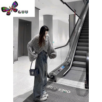 语娄美式复古高街灰色镂空开衫毛衣女短款设计感气质休闲百搭上衣