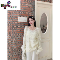 语娄宽松慵懒重工钉珠镶钻镂空针织衫女秋季外搭软糯套头毛衣长袖上衣