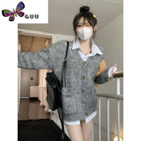 语娄东岛学院~慵懒风软糯长袖针织开衫毛衣女灰色百搭宽松外套