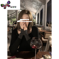 语娄法式锁骨毛衣打底衫女高级感配大衣皮草内搭加厚德绒低领上衣