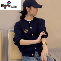 语娄秋季英伦学院风针织衫女式短款宽松上衣徽章刺绣百搭开衫毛衣外套