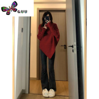 语娄不规则高领毛衣女2023新款温柔韩系过年红色慵懒风加厚