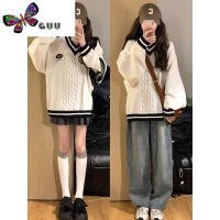 语娄英伦学院风毛衣韩系温柔小个子女V领新款针织打底上衣慵懒风