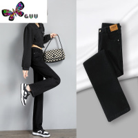 语娄黑色直筒牛仔裤女2023年装新款高腰显瘦小个子阔腿烟管裤子女