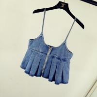 韩国上衣夏装百搭显瘦裙拉链荷叶边裙摆吊带背心吊带牛仔背心吊带