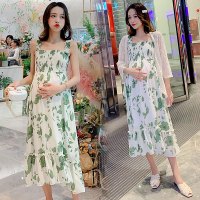孕妇装夏装吊带连衣裙时尚潮妈孕妇背心裙女雪纺孕妇碎花裙两件套