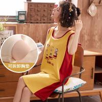 吊带睡裙女夏季纯棉背心薄款韩版性感吊带胸垫女士中长款孕妇睡衣