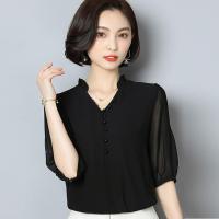 很仙的上衣洋气短袖2019夏季百搭显瘦遮肚子韩版时尚气质雪纺衬衫
