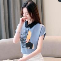 雪纺衬衫女装2019新款夏潮很仙的上衣洋气短袖时尚娃娃领衬衣显瘦