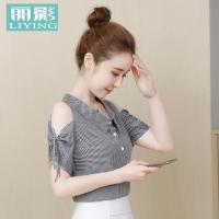 女装2019新款潮夏露肩上衣洋气短袖雪纺衬衫超仙女式时尚潮流气质