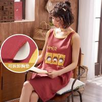背心睡裙女夏季薄款纯棉无袖家居服自带胸垫孕妇宽松吊带外穿睡衣