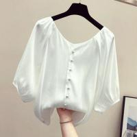 V领绵绸衫女2019新款小衫春夏装时尚显瘦女式洋气上衣很仙的衬衫