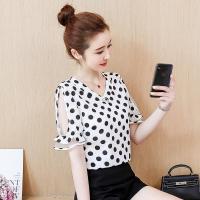 波点雪纺上衣女式洋气衬衫短袖2019新款夏装时尚百搭纱袖子小衫