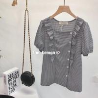 THE LEMON 韩版时尚清新洋气格子衬衫设计感泡泡袖小众短款上衣女
