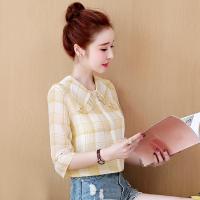 格子雪纺衬衫女装2019新款潮短袖上衣服时尚百搭气质夏装洋气衬衣