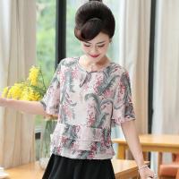 妈妈夏装2019新款短袖雪纺上衣时尚春装中年女两件套装中老年洋气