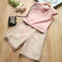 民族风女童短袖盘扣衬衫阔腿五分裤2件套装夏宝宝儿童汉服纯棉麻