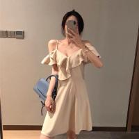 裙子女2019夏季新款韩版气质修身V领露肩吊带裙中长款气质连衣裙