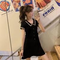 2019新款韩版chic小黑裙气质a字短裙收腰显瘦学生短袖连衣裙女夏