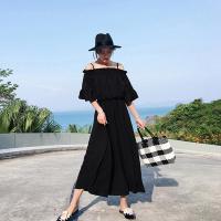 大码女装胖妹妹2019春装新款遮肚子吊带连衣裙洋气减龄一字肩长裙