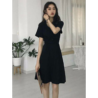 2019春季新款韩版气质百搭赫本风小黑裙收腰显瘦修身V领连衣裙女