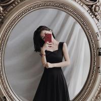 2019新款夏季赫本复古法式无袖吊带显瘦高腰气质连衣裙小黑长裙女