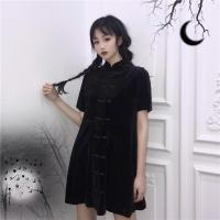 夏季新款韩国chic原宿风复古暗黑系丧系少女盘扣显瘦旗袍连衣裙女