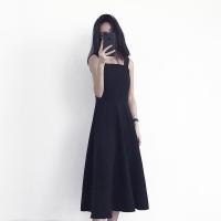 2019夏装新款无袖赫本小黑裙修身显瘦复古吊带中长款大摆连衣裙女