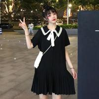 夏季韩版雪纺复古连衣裙女百褶裙子2019新款法式小众很仙的桔梗裙