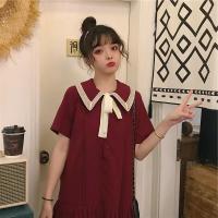 2019夏季新款大码女装娃娃领雪纺短袖连衣裙微胖mm仙女中长款裙子