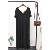 夏季莫代尔V领性感漏背连衣裙宽松大码孕妇裙长款开叉短袖背心裙