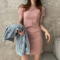 夏季韩版气质修身包臀裙子纯色T恤裙女打底短袖连衣裙显瘦短裙潮