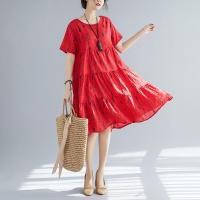 2019夏装新款文艺复古宽松中长款印花遮肚子显瘦棉麻大摆连衣裙女