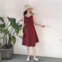 2019夏季新示复古吊带裙小清新格子连衣裙沙滩裙 海边度假女夏潮