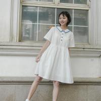 2019夏装新款日系学生娃娃裙海军领小白裙连衣裙森系衬衫裙