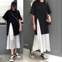 大码女装夏新款胖mm洋气套装胖妹妹遮肚子连衣裙减龄遮肉两件套潮