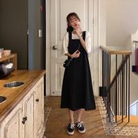 夏季2019新款女装长款背带裙黑色很仙的连衣裙赫本复古裙高腰少女