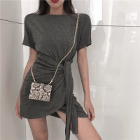 2019夏季新款韩版修身瘦性感包臀连衣裙女纯色显瘦短袖T恤短裙潮