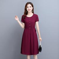 中老年女装莫代尔棉连衣裙夏妈妈短袖裙子大码中年女士系带过膝裙