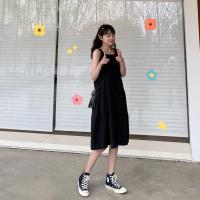 夏装韩版法式小众复古连衣裙过膝长裙女中长款黑色吊带裙子闺蜜装