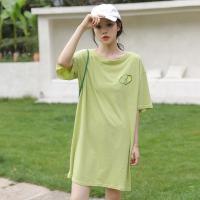 牛油果绿连衣裙女2019新款夏季学生抹茶绿色森女T恤裙小个子裙子