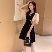 裙子仙女超仙2019年夏天流行新款甜美收腰修身显瘦短款黑色连衣裙