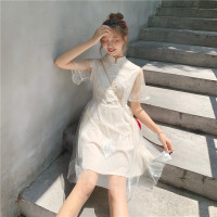 裙子女2019新款夏少女裙复古改良版旗袍年轻款纱连衣裙长裙潮