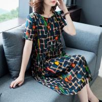 钱夫人真丝连衣裙阔太太直筒女短袖宽松反季桑蚕丝贵夫人妈妈裙子