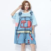 泰国潮牌加肥加大码女装200斤超大宽松T恤裙海边度假连衣裙显瘦夏
