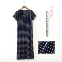 韩版条纹连衣裙女夏季2019新款短袖大码显瘦莫代尔长裙圆领打底裙