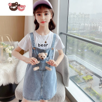 绿彩虹光女童连衣裙夏装2022新款儿童装洋气牛仔背带套装夏季女孩大童裙子